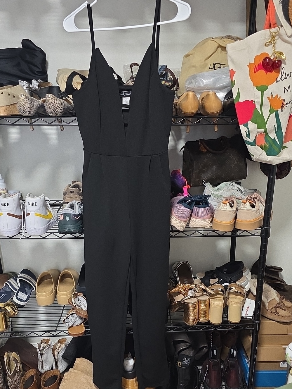 Classic Black V-Neck Jumpsuit with Spaghetti Straps